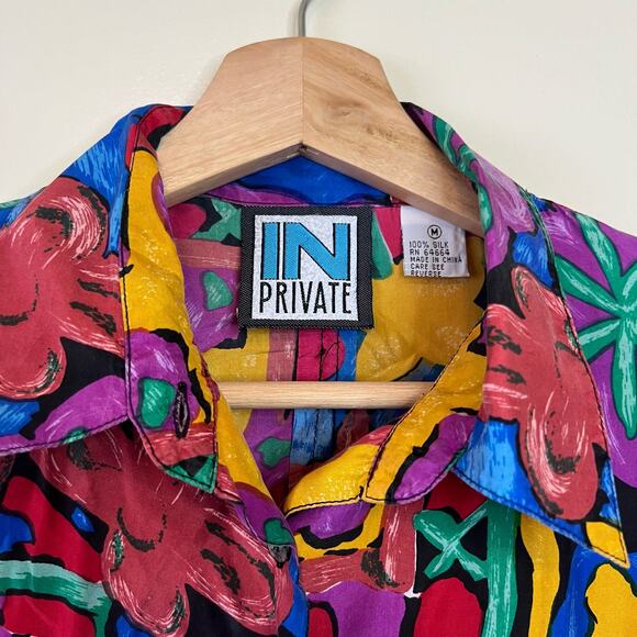 Vintage IN Private 100% Silk Medium Women's Button Down Short Sleeve - Picture 2 of 4